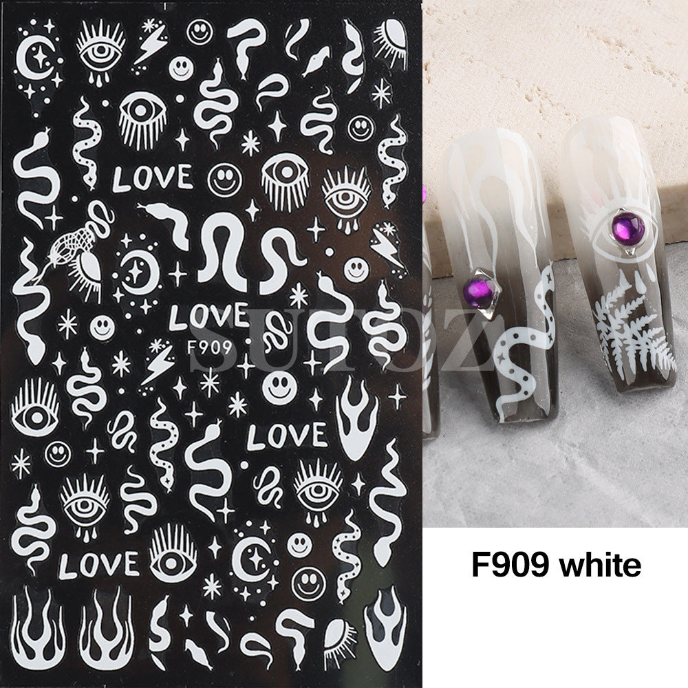 Calcomanías de arte de uñas en blanco y negro de la serpiente en blanco y negro